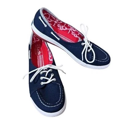 Zapatos de barco de lona KEDS con cordones náuticos 7,5 azul blanco Foto 1 de 4