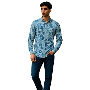 MJB Long Sleeve Shirt Men Size Medium Blue Floral Casual Dress - Picture 1 of 9