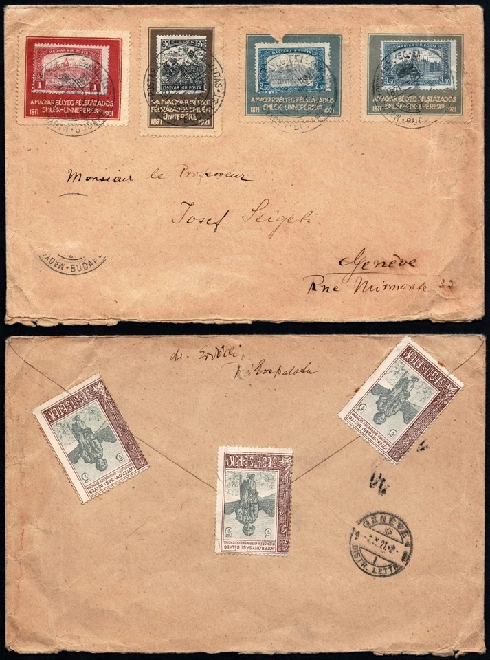 Hungría 1921 Cruz Roja Juego Completo Cubierta, Buda a Ginebra, Josef Szigeti, Filatélico Foto 1 de 3