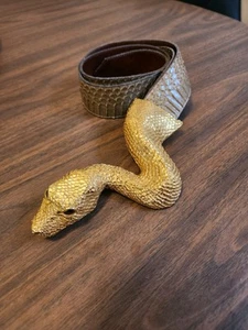 Vintage 1980 Christopher Ross Snake Belt With Gold Plated Buckle - Picture 1 of 6