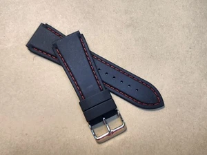 NOS Hadley Roma 24R Red Stitched Black Silicone Diver's Watch Band  - Picture 1 of 5