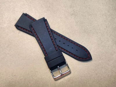 NOS Hadley Roma 24R Red Stitched Black Silicone Diver's Watch Band  - Image 1 of 4