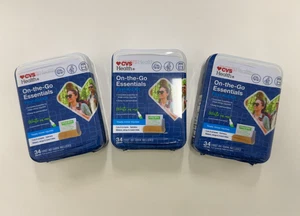 3 PACK CVS ON THE GO FIRST AID KIT 34 PIECE KIT +FIRST AID GUIDE Metal Case NEW - Picture 1 of 2