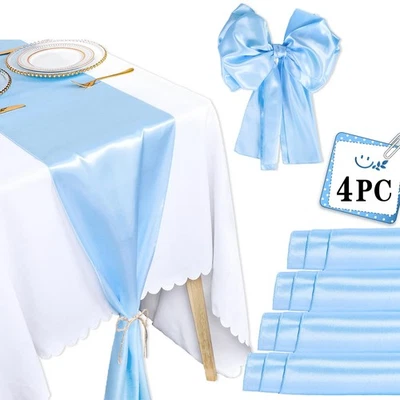 Satin Table Runner 12x108 Inch Set of 4 - Elegant Baby Blue Tablecloths for W... - Image 1 of 4