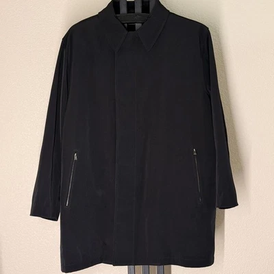 Calvin Klein Mens 44 Long Mac Coat Black Overcoat Zip Out Liner Trench Style - Image 1 of 4