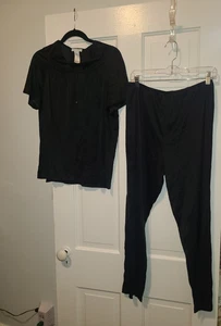 Vintage Vanity Fair Pyjama Set Schwarz Nylon Größe L Oberteil & Hose - Bild 1 von 6