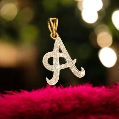 Pave 0.50 Cts Round Brilliant Cut Diamonds Alphabet Initial "A" Pendant 14K Gold - Image 1 of 4