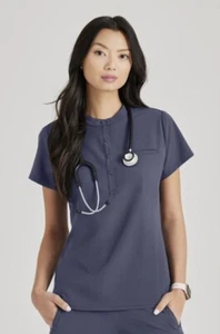 Barco Unify #163 V-Neck detailed Henley Scrub top in "Steel" Size L - Picture 1 of 2