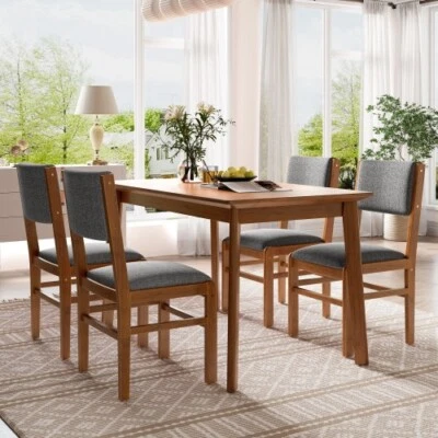 5-Piece Rectangle Wooden Dining Table Set Kitchen Table and 4 Upholstered Chairs - Image 1 of 4