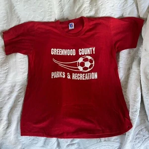 Vintage 80s RUSSELL ATHLETIC 50/50 Greenwood County Parks and Rec Soccer TEE M - Picture 1 of 4