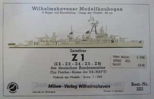 Wilhelmshavener Modellbaubogen "Zerstörer Z 1" Möwe-Verlag Best. Nr. 1211 - Bild 1 von 1