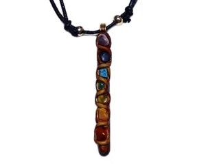 Chakra Stone Wooden Stick Necklace Rainbow Healing Pendant Natural Art Jewelry - Picture 1 of 2