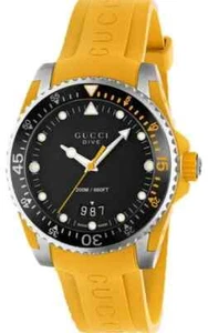 GUCCI Dive YA136319 40MM Men's Yellow Rubber Watch - Picture 1 of 9