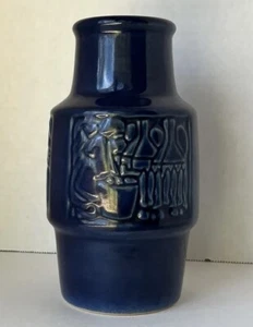 Vintage Michael Andersen Pottery Vase Blue Relief Design 6134 MCM - Picture 1 of 5