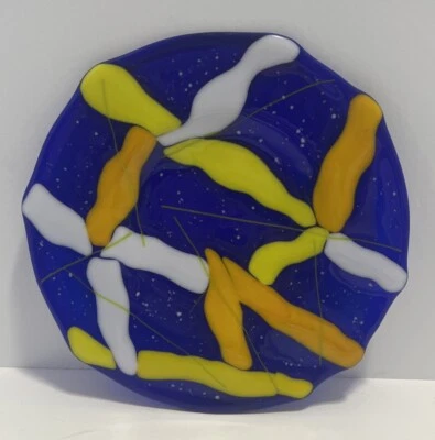 VTG Cobalt Blue Marbled Multicolor Art Glass 10” Plate Dish Signed B Gibbs 2000 - Image 1 of 4