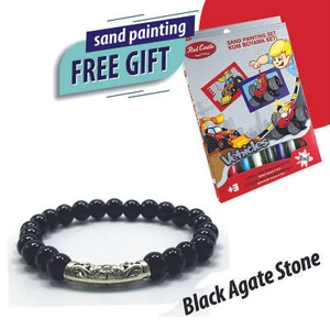 Pulsera de piedra ágata negra 6 mm para niños joyería curativa para niños (regalo de pintura en arena) - Imagen 1 de 11