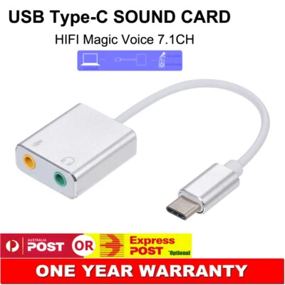 USB Type-C Sound Card to 3.5mm Audio Headphone Jack Adapter Microphone Laptop AU - image 1 of 4