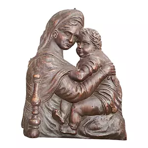 SCULTURA ARTE SACRA BASSORILIEVO VERGINE MADONNA CON BAMBINO IN LEGNO XIX SECOLO - Foto 1 di 5