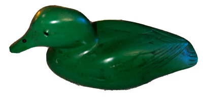 Wooden Duck Decoy Painted Green Approx 7 Inches By 2.5 Wide By Almost 3 High - Image 1 of 4