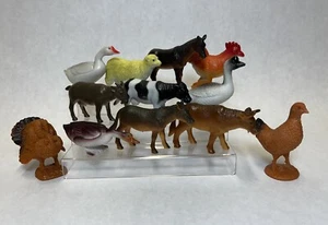 12 Plastic Farm Animal Figures Rooster Cow Goat Goose Donkey Turkey Horse Sheep - Picture 1 of 21