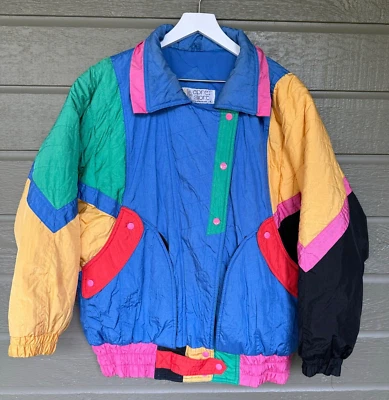 Vintage Apres Sport Nyon Winter Coat 1980s Colorblock Small Foto 1 de 4
