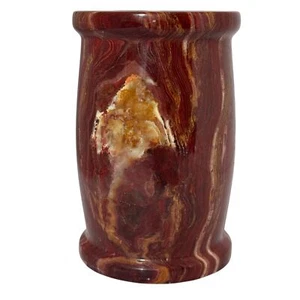 Vintage Polished Onyx Marble Toothbrush Holder Reddish-Brown Natural Veining - Picture 1 of 16