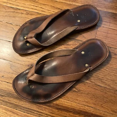 FESTIVAL Boho Tanga Slide Hecho a Mano Cuero Marrón Chanclas Sandalias W9/M7 Foto 1 de 4