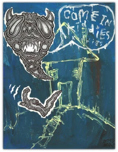 Original JUSTIN AERNI Painting circa 2013 horror dark art : " COME IN KIDDIES " - Picture 1 of 1