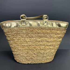 Defecto* Bolso de Mano Victoria's Secret Paja Vida Playa Natural Beige Naranja Palmera - Imagen 1 de 10