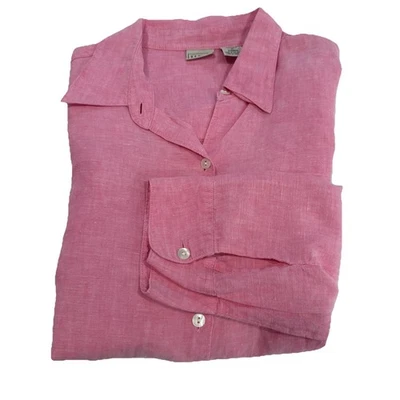 Camisa LL Bean Mauve rosa linho lavável manga 3/4 botão para cima tamanho MÉDIO - Imagem 1 de 4