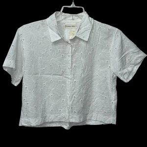 Ocean Drive Top Damen Größe Small Weiß Ösen Cropped Kurzarm Strand - Bild 1 von 9