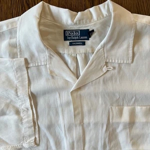 VTG Polo Ralph Lauren Caldwell Shirt Mens 2XL Silk Linen Cream Boxy Loop Collar - Picture 1 of 10