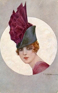Artist Corbelia Signed Vintage Postcard - Glamour Lady Portrait, Hat - Italy (1) - Picture 1 of 2