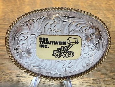 Bob Trautwein Inc. Contratista del sitio/Trabajo de tierra Placa de plata esterlina Hebilla de cinturón Foto 1 de 3