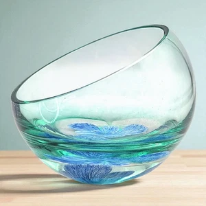 Caithness Hand Blown Art Glass Half Moon Asymmetrical Tranquility Blue Flower - Picture 1 of 14