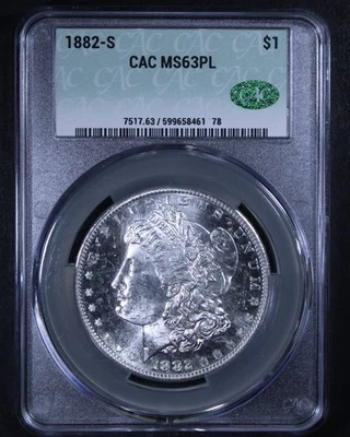 1882-S Morgan Silver Dollar - $1 CACG MS63 PL - Proof Like - Image 1 of 4