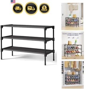 Shoe Rack Organizer 3 Tier Stackable Shoe Shelf Closet Entryway Garage 27.5 Inch - Picture 1 of 9