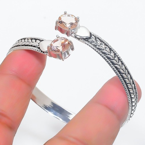 VALENTINO Bracciale regolabile in argento sterling 925 fatto a mano con pietre preziose morganite pesca