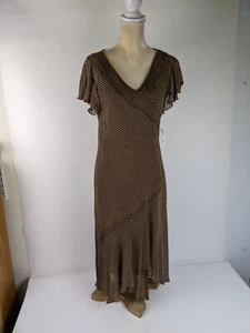 Adrianna Pappel Vintage Deadstock Silk Brown Polkadot Dress Womens Size 12 NWT - Picture 1 of 12