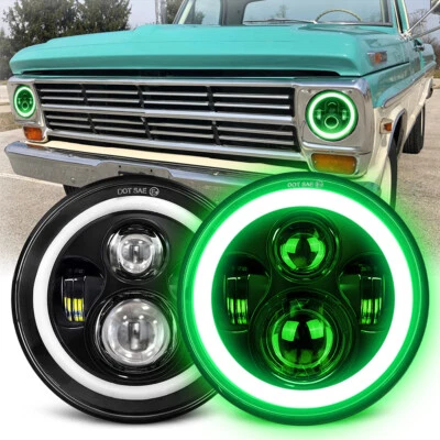 Par de faros LED verdes DRL de 7 pulgadas para camioneta Ford F-100 F-250 F-350 1953-1977 Foto 1 de 4