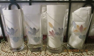 Tall Tumblers Tea Wine Juice Glasses with floral applied design set of 4 - Picture 1 of 8