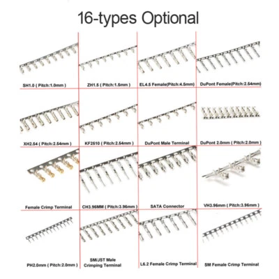 Connector Crimp Terminal Pins XH2.54/SH1.0/ZH1.5/EL4.5/CH3.96MM/SM/JST -16 Types - Image 1 of 2