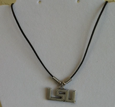LSU Tigers - Letters Football 18in Licensed Black Leather Necklace w/ clasp Cover