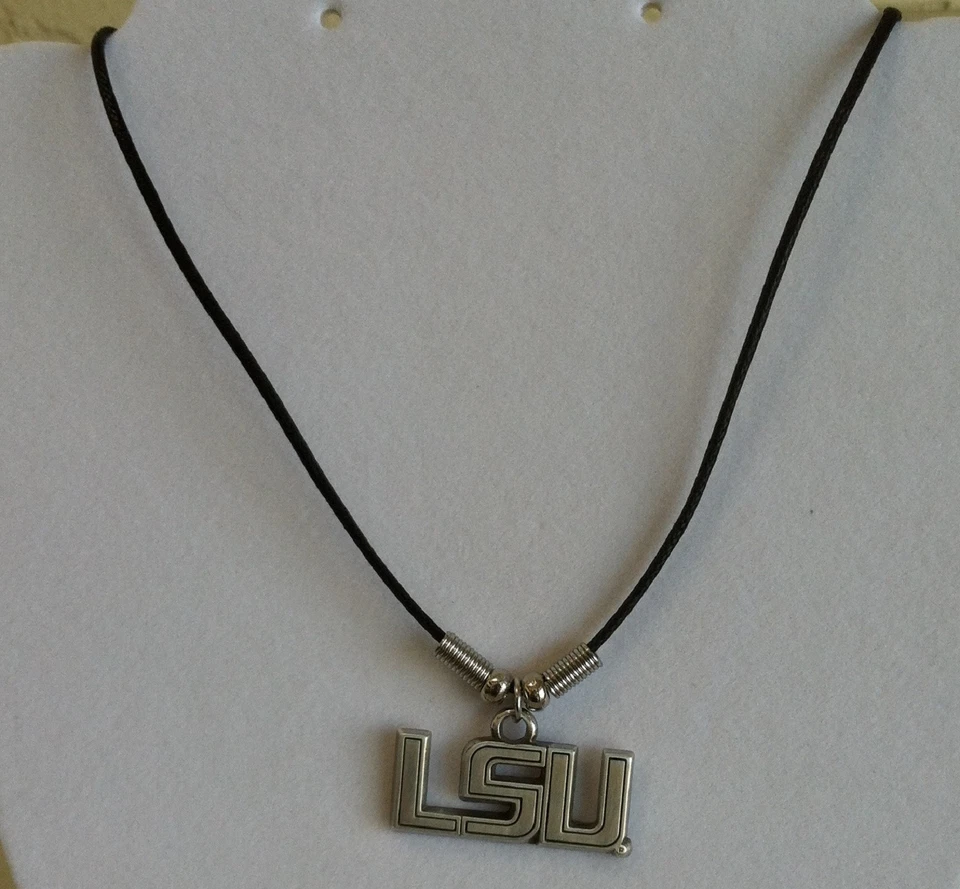 LSU Tigers - Letters Football 18in Licensed Black Leather Necklace w/ clasp - Image 1 of 1