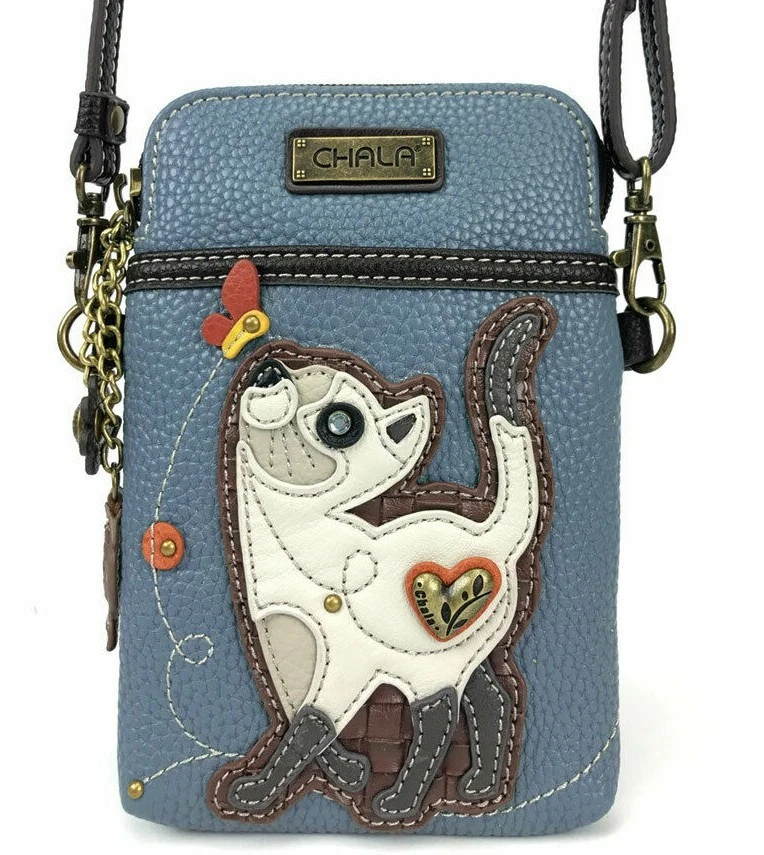 Chala Blue Slim Cat Kitten Cell Phone Crossbody Purse Adjustable Strap