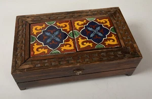Mid Century Tile Top Jewelry Box (M3R) Wooden Case (JSF6) California Pottery - Picture 1 of 13