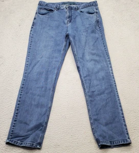 Perry Ellis Jeans Men's 34/30 Blue Denim Solid Mid Rise Dark Wash Straight Fit - Picture 1 of 7