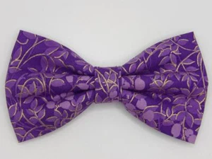 Purple Bow tie / Purple Leaves with Metallic Gold Highlights / Pre-tied Bow tie - Picture 1 of 1