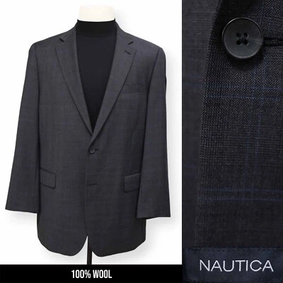 NAUTICA Hombre Gris Carbón Cuadros 100% Lana Abrigo Deportivo Traje Chaqueta Blazer 42 L Foto 1 de 4