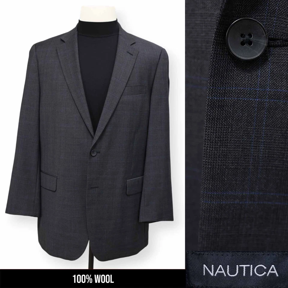 NAUTICA Hombre Gris Carbón Cuadros 100% Lana Abrigo Deportivo Traje Chaqueta Blazer 42 L Foto 1 de 4